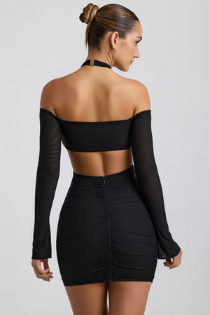 Off-Shoulder Ruched Cut-Out Mini Dress in Black - 14 | Oh Polly Off-Shoulder Ruched Cut-Out Mini Dress in Black - 14 | Oh Polly