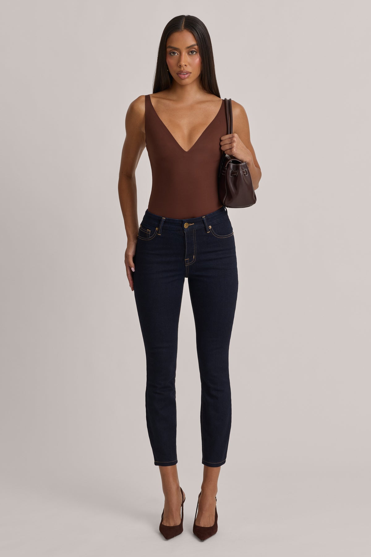 High-Rise Cropped Skinny Jeans in Dark Wash