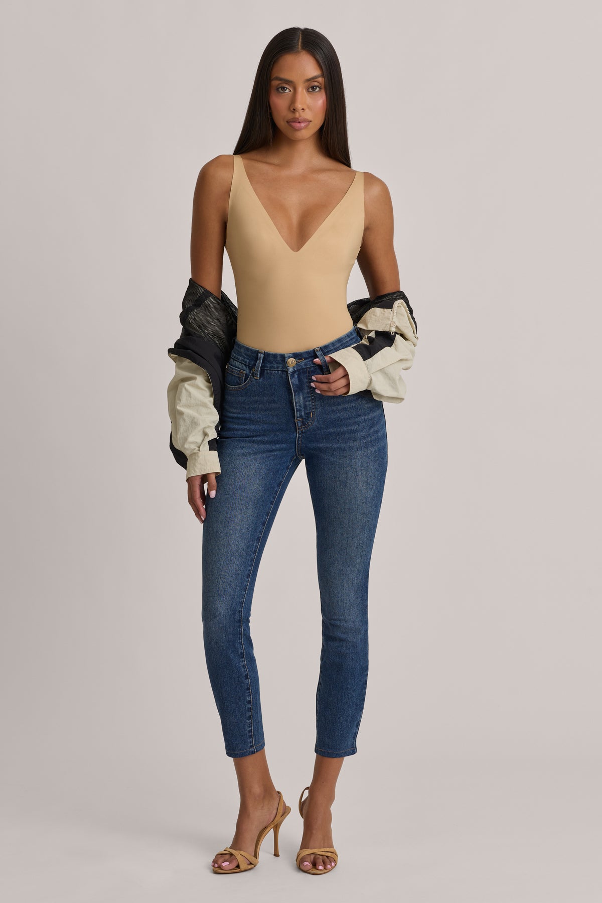 High-Rise Cropped Skinny Jeans in Mid Wash
