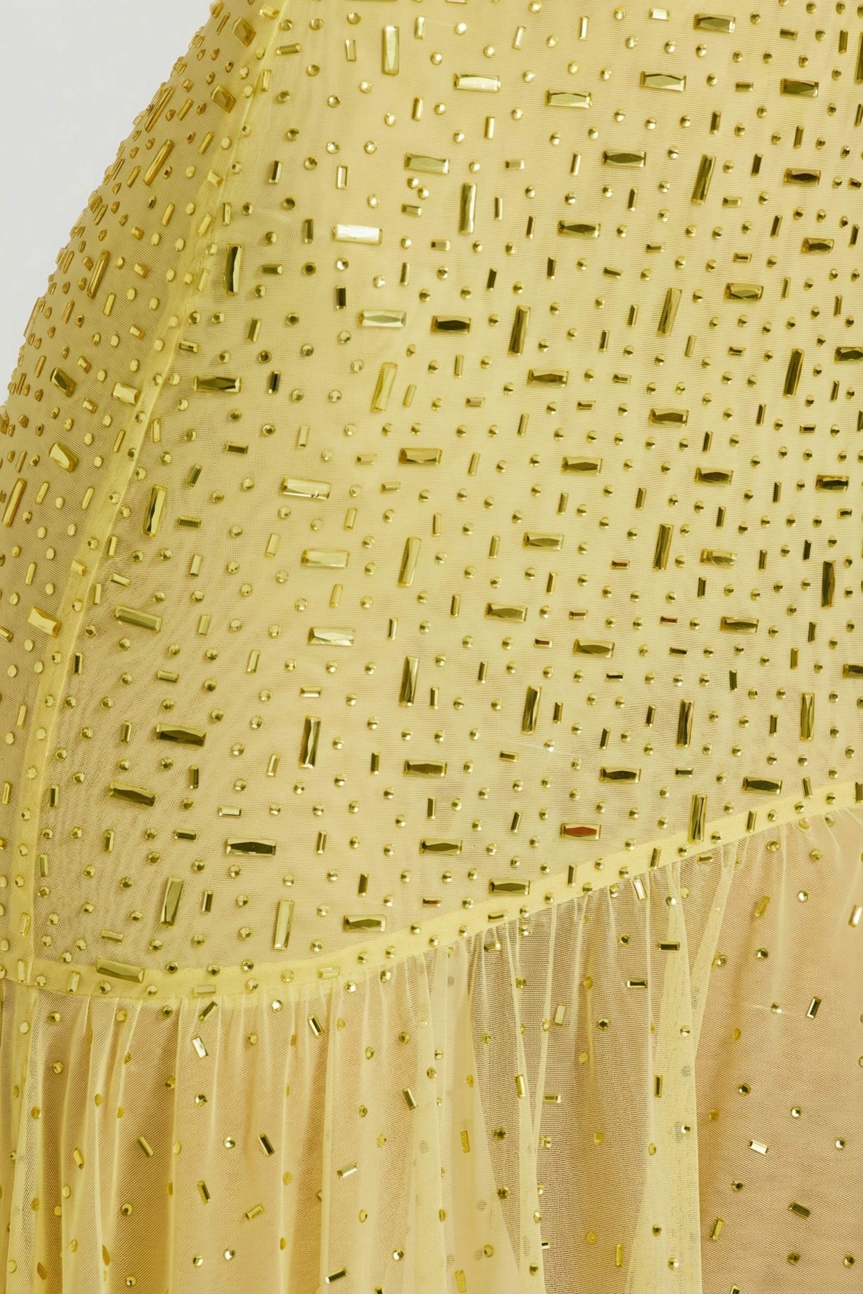 Semi-Sheer Embellished Asymmetric Maxi Dress in Yellow - 6