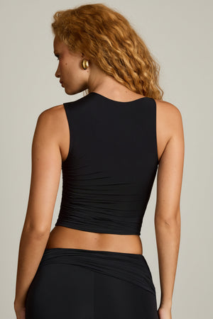 Asymmetric Ruched Tank Top in Black
