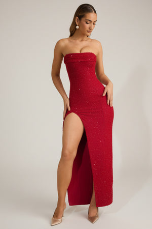 La Rochette Embellished Strapless Cowl-Neck Maxi Dress in True Red | Oh Polly La Rochette Embellished Strapless Cowl-Neck Maxi Dress in True Red | Oh Polly