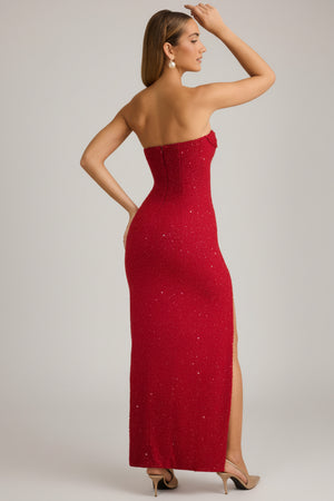 La Rochette Embellished Strapless Cowl-Neck Maxi Dress in True Red | Oh Polly La Rochette Embellished Strapless Cowl-Neck Maxi Dress in True Red | Oh Polly