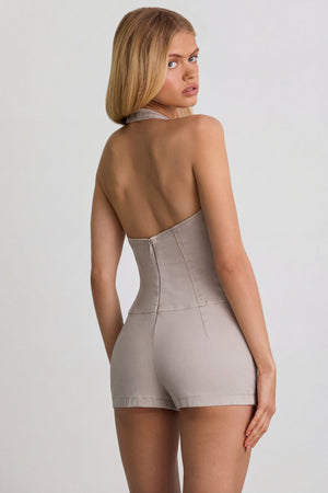 Oh Polly's Josey Anne wearing the Lalita Playsuit in Ecru Denim fabric perfect for brunch with friends