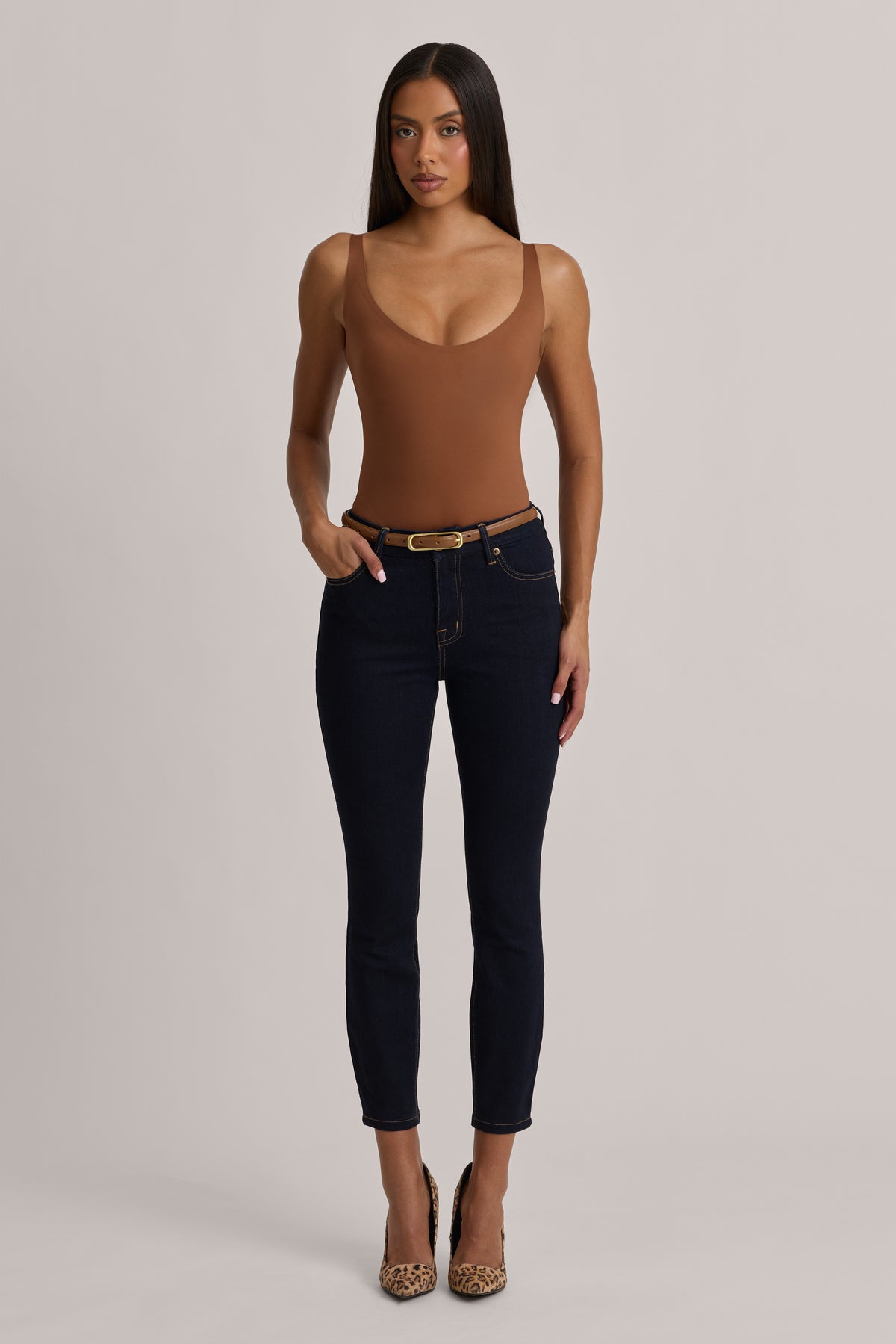 Scoop-Neck Cheeky Bodysuit in Almond