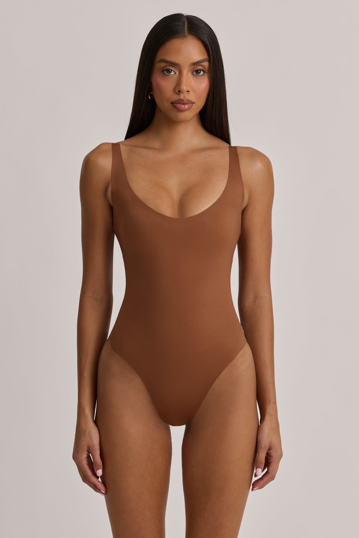 Scoop-Neck Cheeky Bodysuit in Almond
