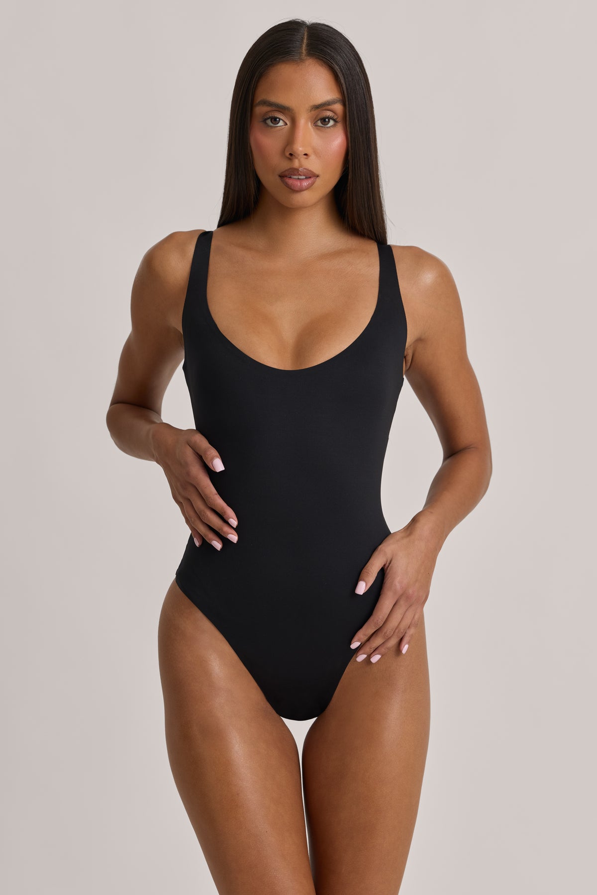Scoop-Neck Cheeky Bodysuit in Black