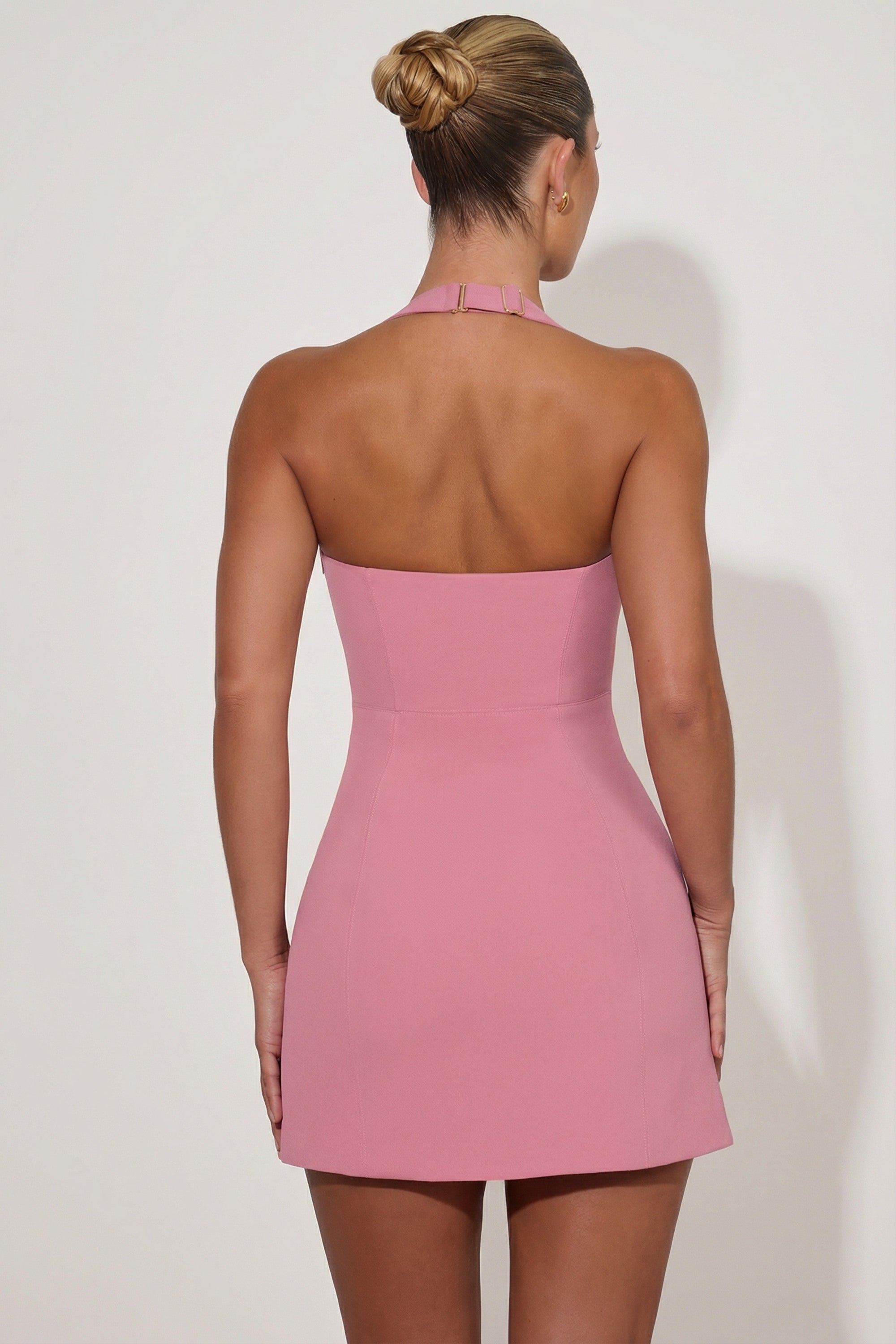 Heart-Detail Halterneck A-Line Mini Dress in Dusty Pink | Oh Polly