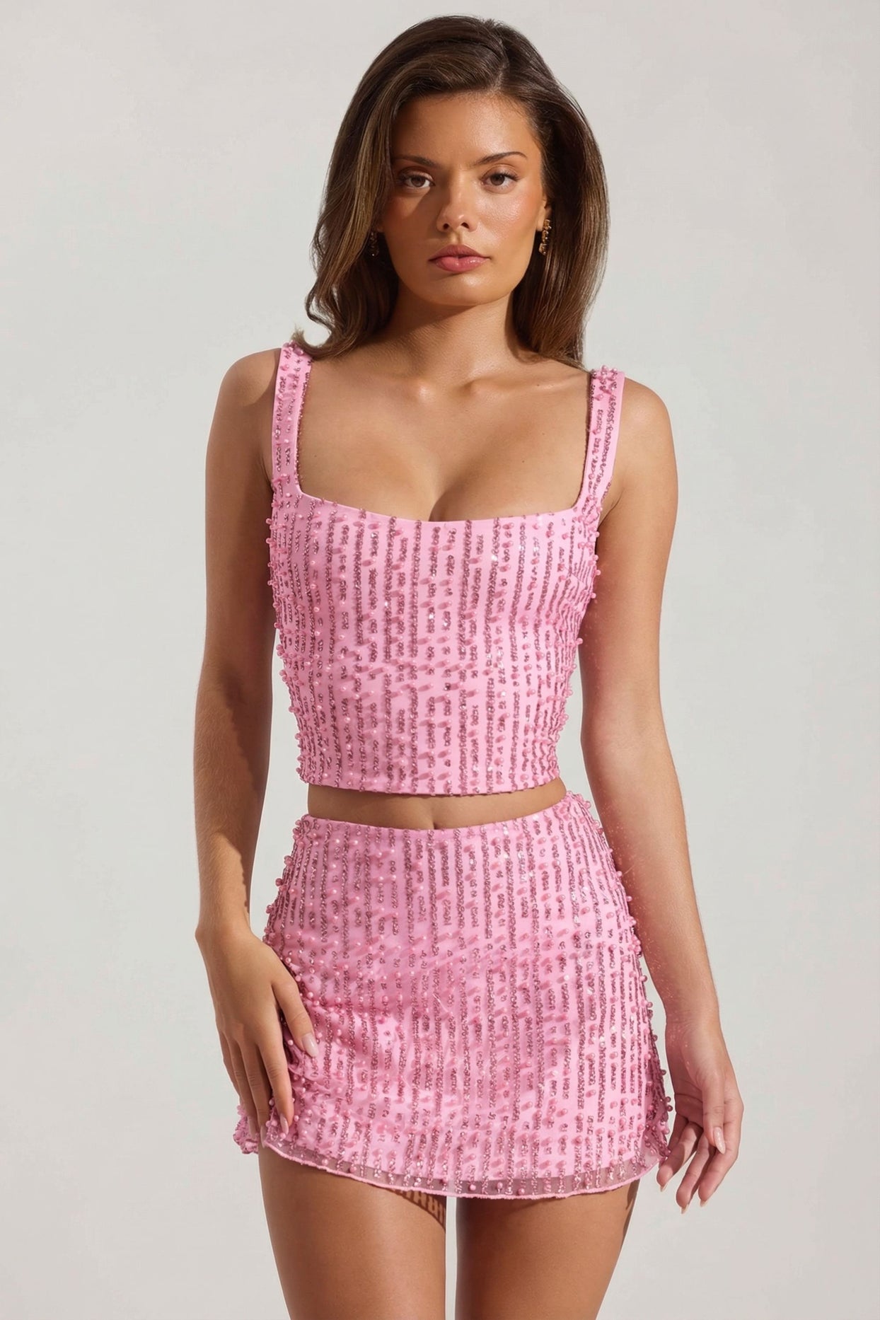 Embellished Square-Neck Crop Top in Pink - 9