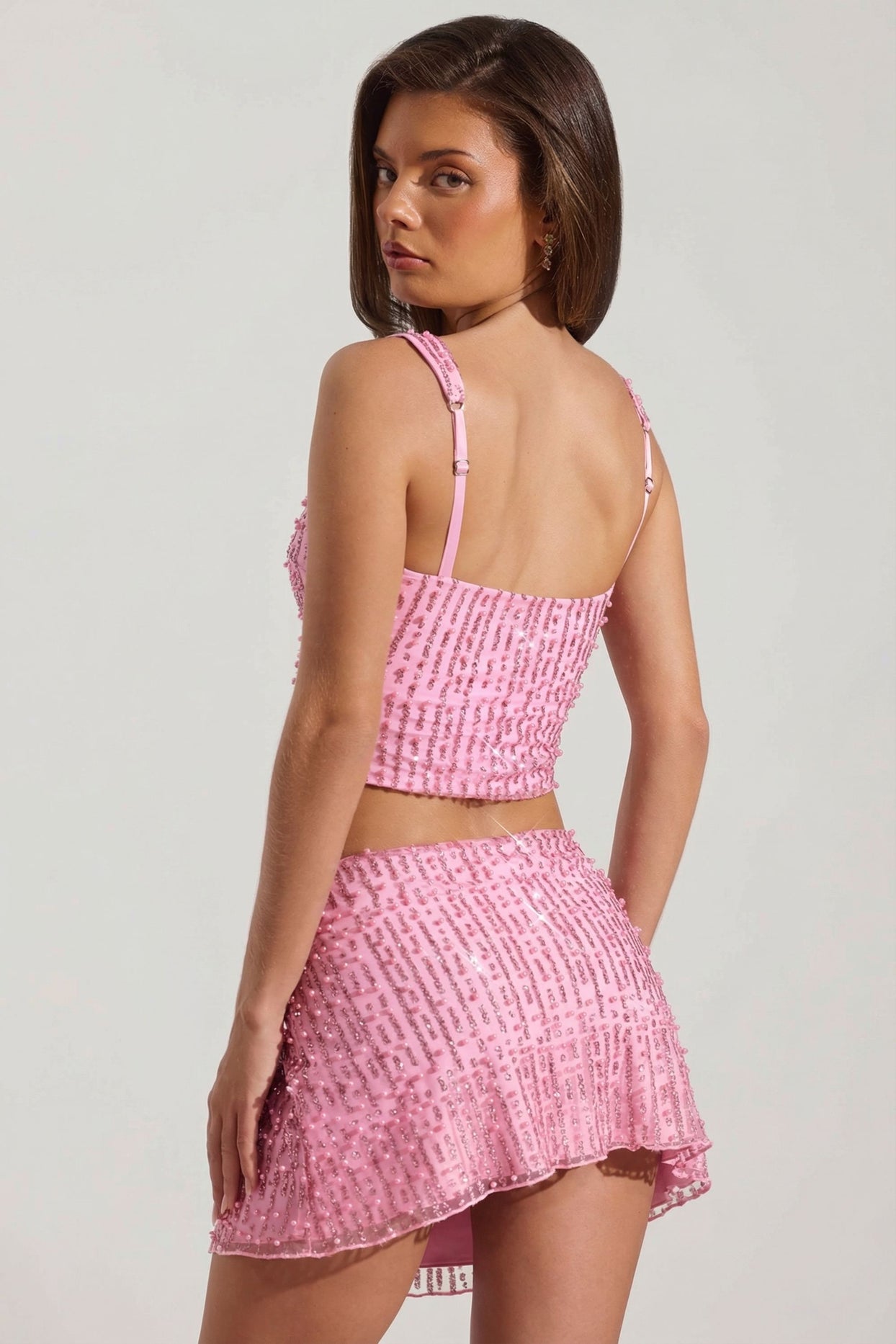 Embellished Square-Neck Crop Top in Pink - 6