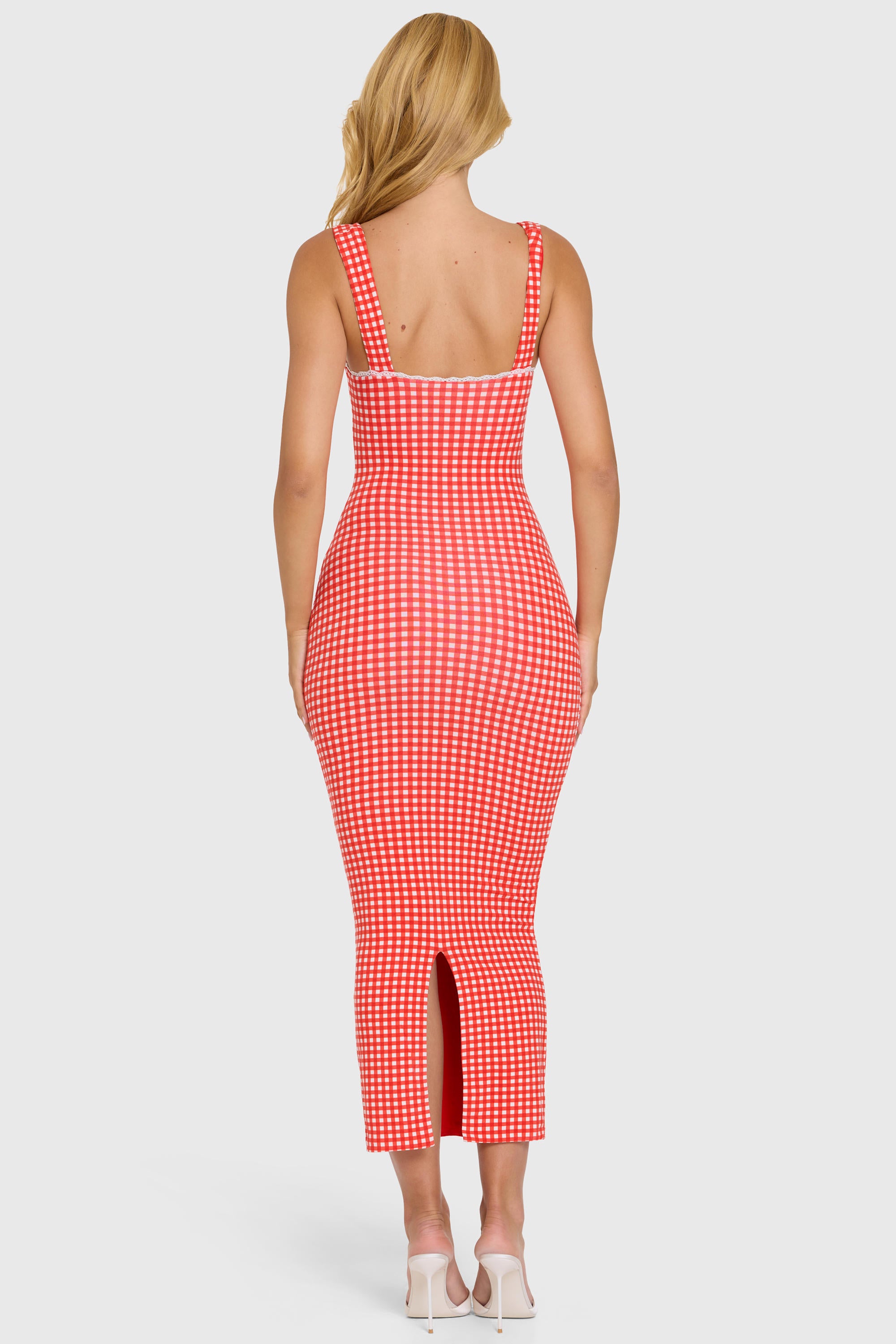 Lorie Modal Lace-Trim Midaxi Dress in Red Gingham | Oh Polly – Oh