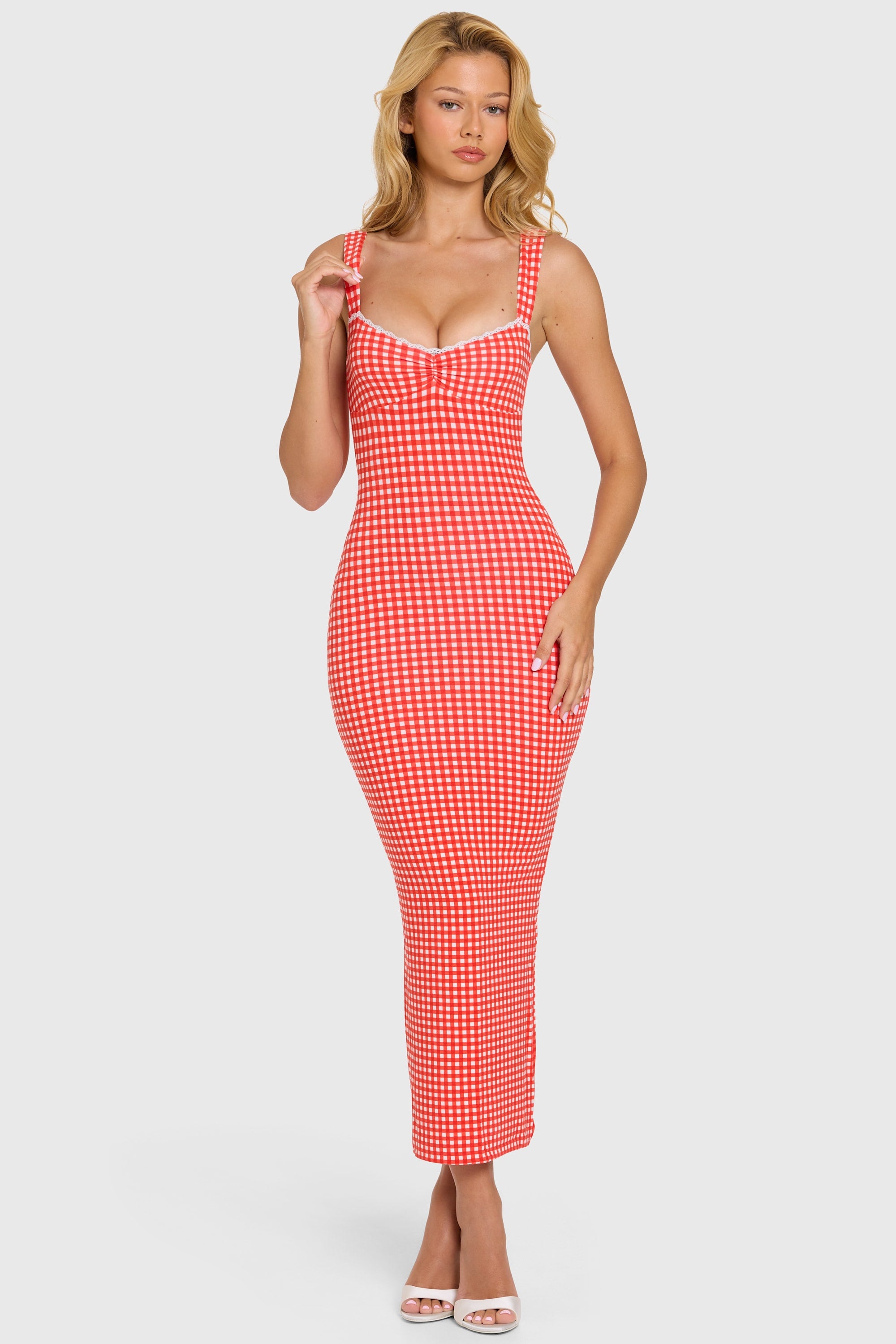 Elorae Modal Lace-Trim Mini Dress in Red Gingham