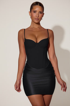 Draped Corset Mini Dress in Black