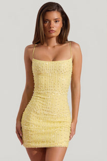 in the spotlight ruched mesh embellished mini dress in gold Scoop-Neck Bodycon Yellow - 10 Color:BeigeFloral Alice's Blue Dress - modern silhouette Cherry_Red