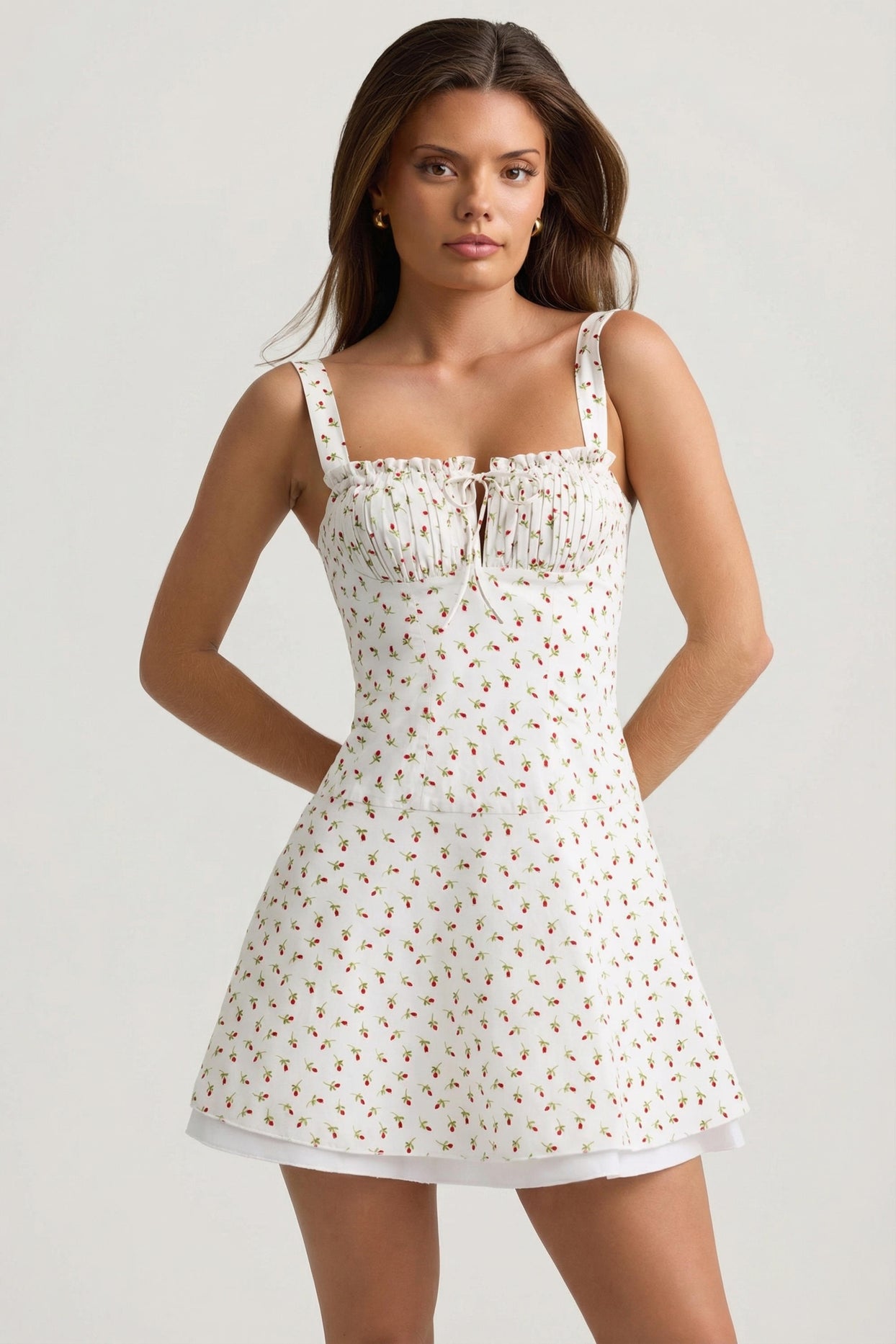 Lace-Up Cotton-Poplin Mini Dress in Rose Print - 6