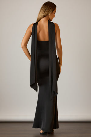 Scarf-Detail Strapless Gown in Black