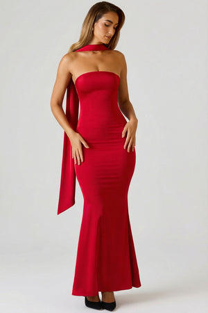 Scarf-Detail strapless Gown in scarlet red - 4 | Oh Polly Scarf-Detail strapless Gown in scarlet red - 4 | Oh Polly