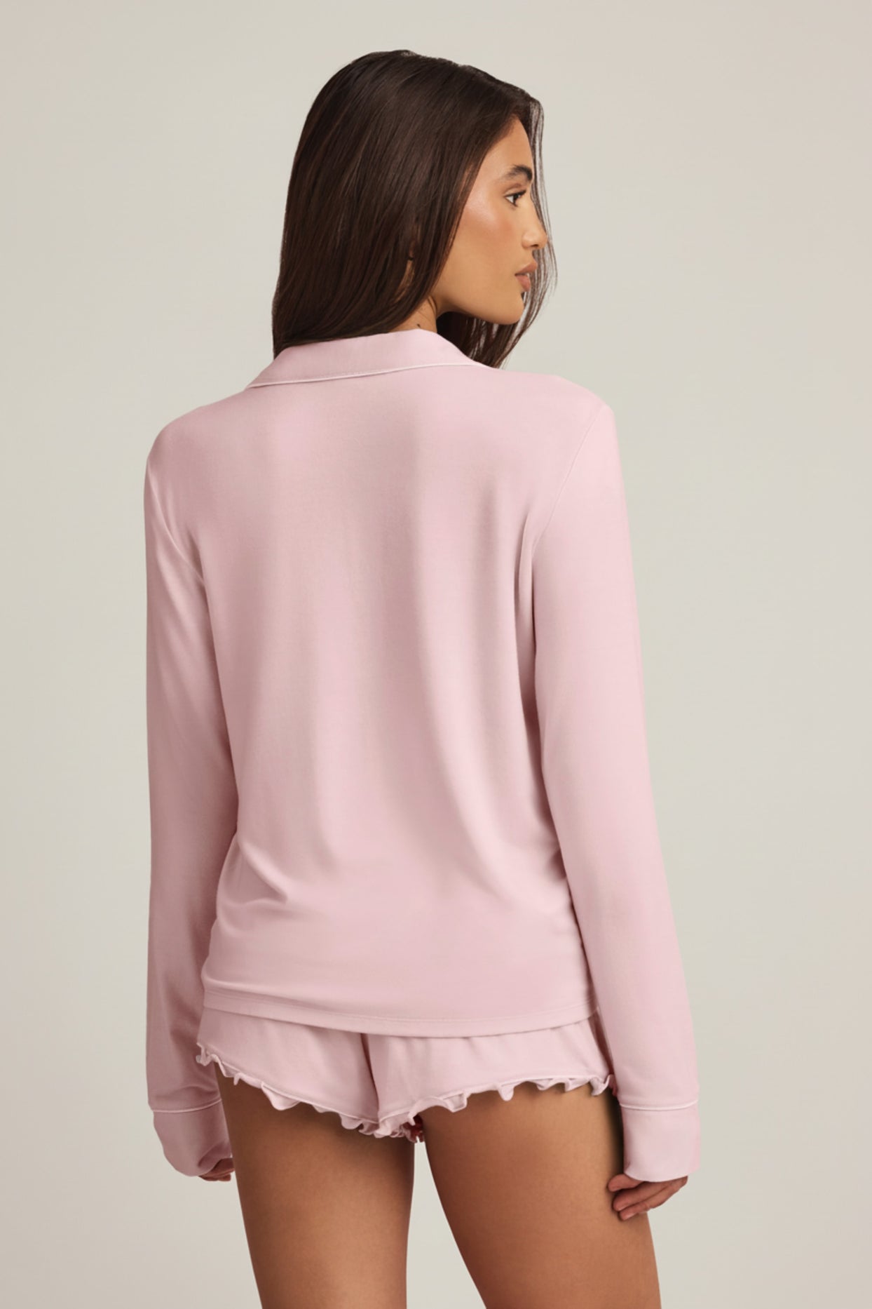 Modal Ruffle-Trim Pyjama Shorts in Baby Pink - 6