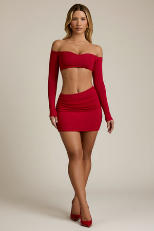 Modal Asymmetric-Waist Mini Skirt in Red