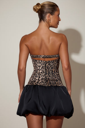 Cut-Out Bubble Hem Corset Mini Dress in Leopard Print