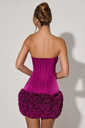 Ruffled Corset Mini Dress in Plum