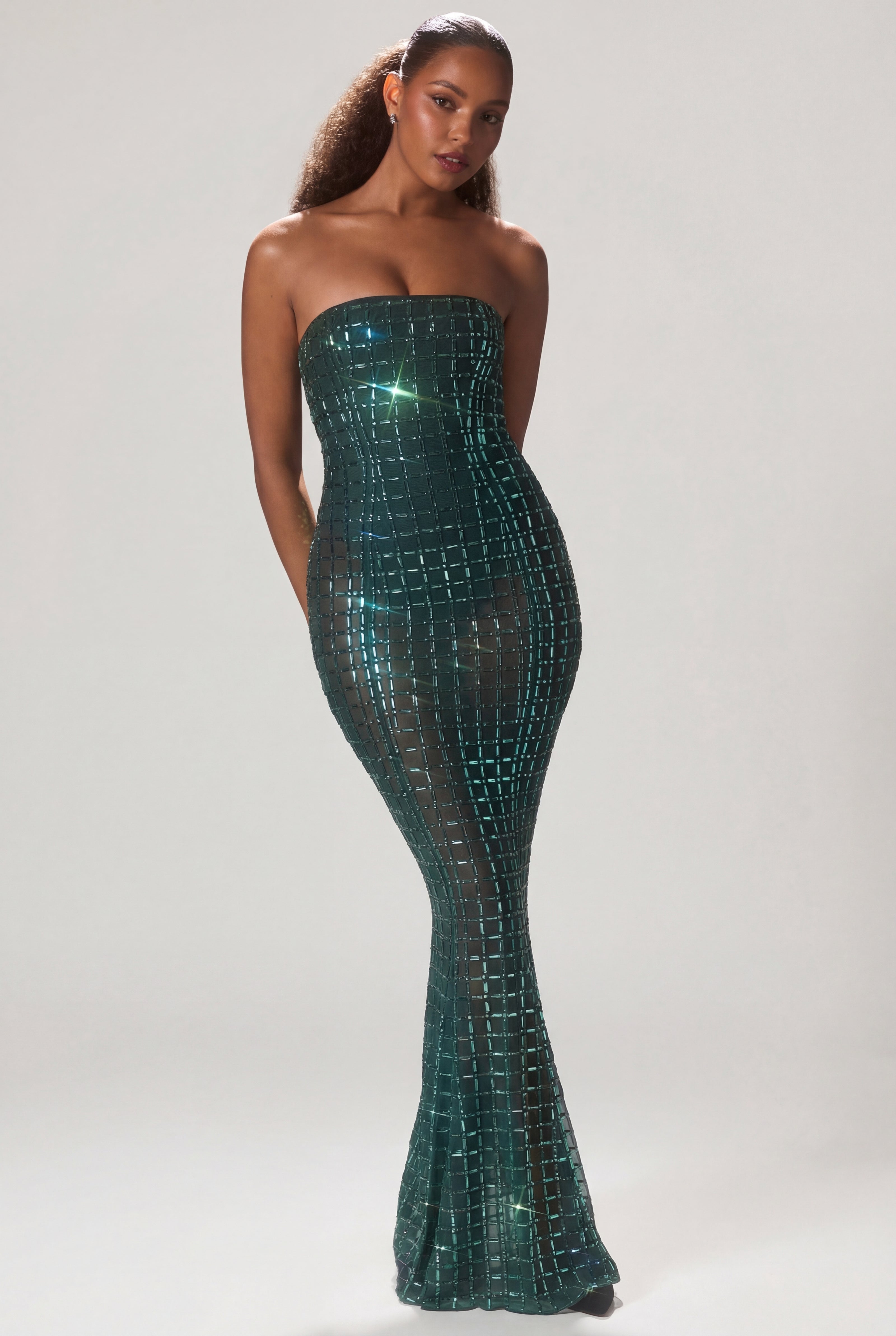 Marleni Embellished Strapless Gown in Emerald Green