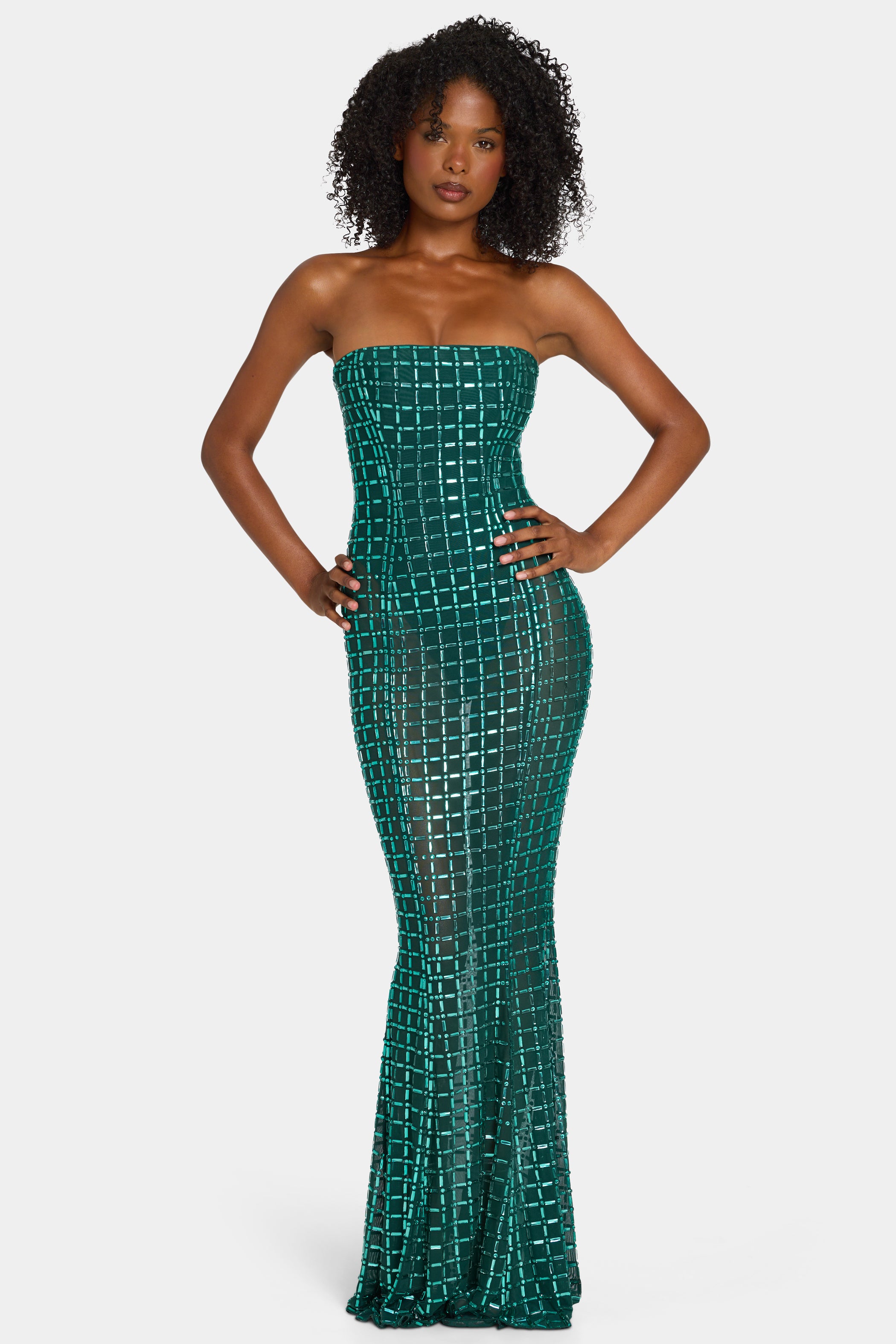 Marleni Embellished Strapless Gown in Emerald Green