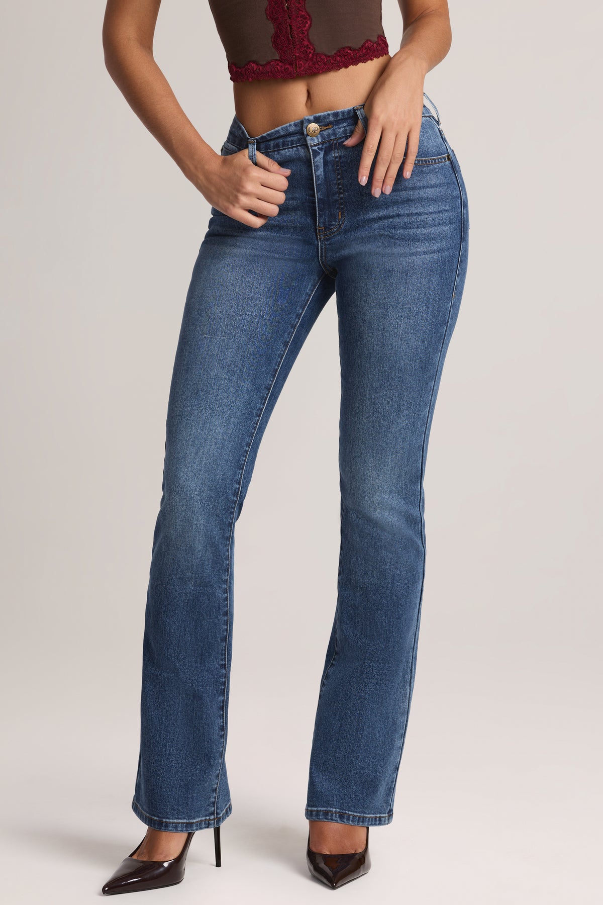 High-Rise Bootcut Jeans in Mid Wash