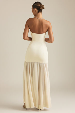 Asymmetric Strapless Fishtail Maxi Dress in Ivory