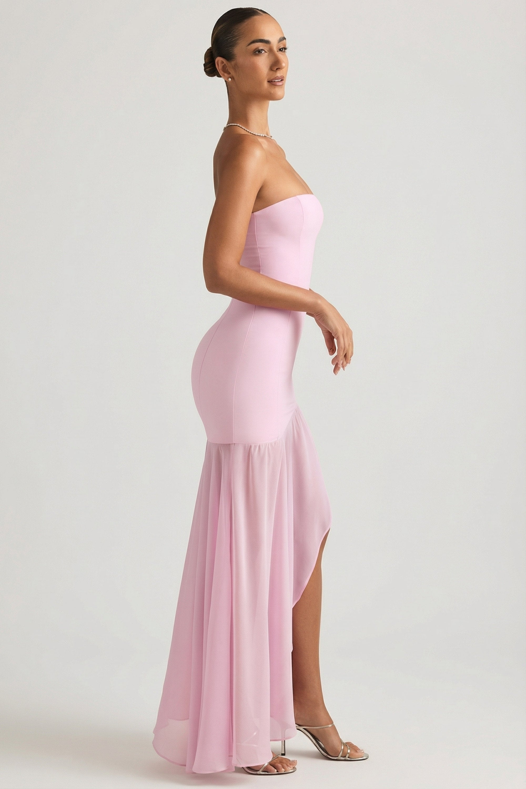 oh polly strapless dress Bandeau Neckline Mini in White embellished mesh Zorya Cut-Out Bandeau Maxi Dress
