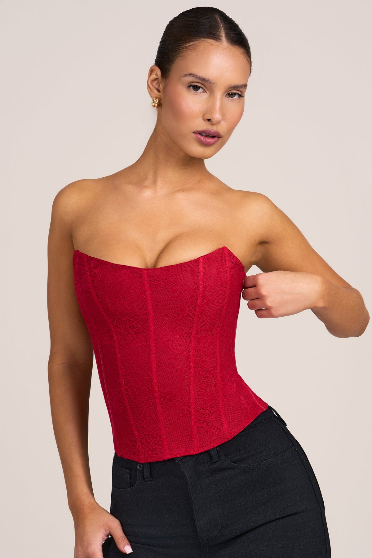 Lace Corset Top in Fire Red