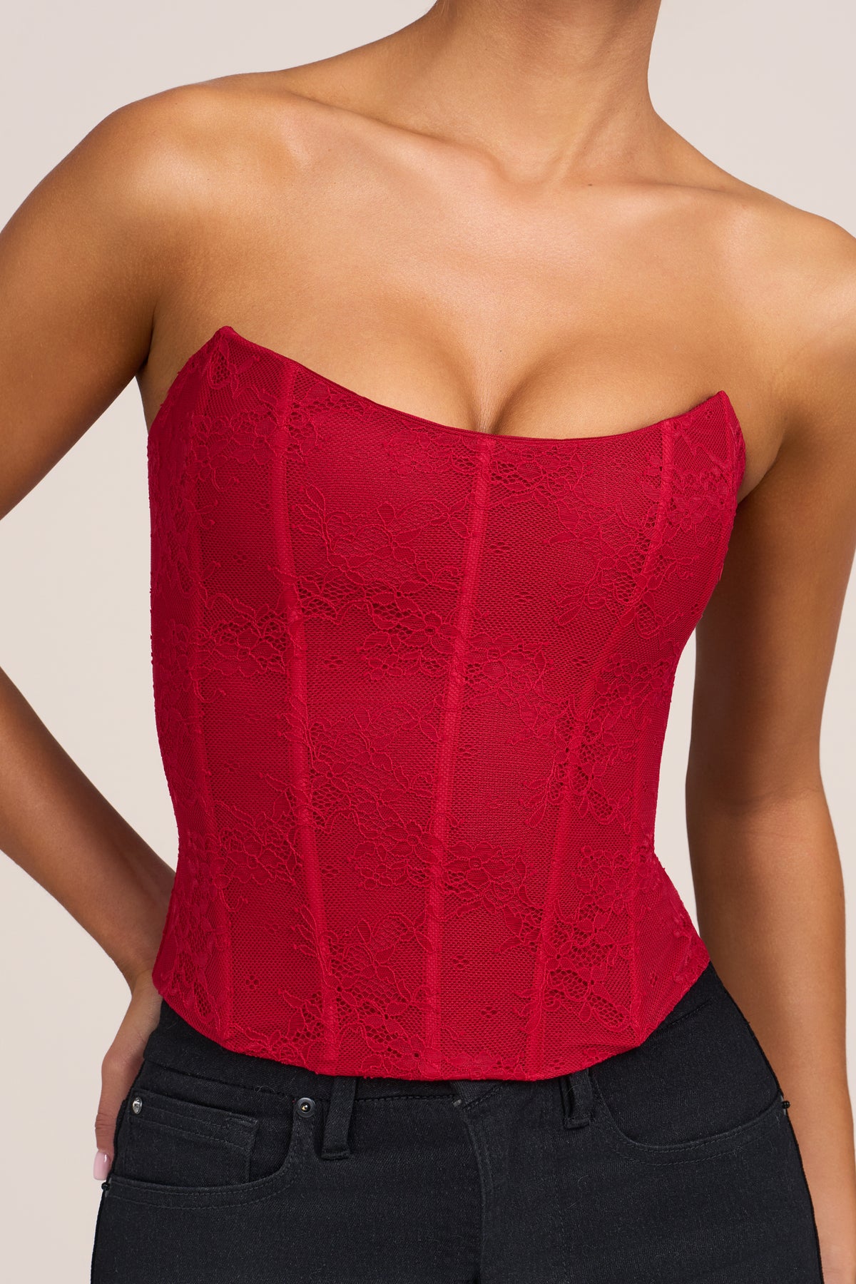 Lace Corset Top in Fire Red