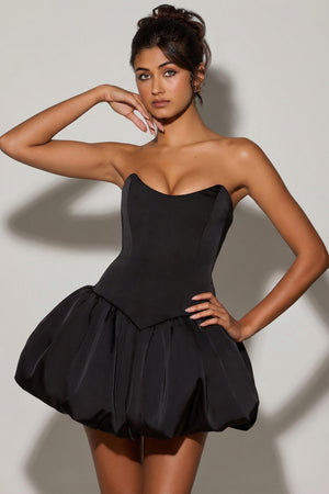 Lace-Up Bubble Hem Corset Micro Mini Dress in Black - 2 | Oh Polly Lace-Up Bubble Hem Corset Micro Mini Dress in Black - 2 | Oh Polly