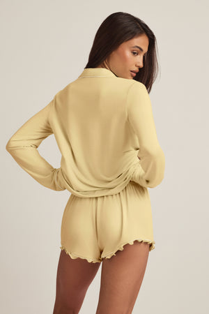 Modal Long-Sleeve Pyjama Top in Pastel Yellow