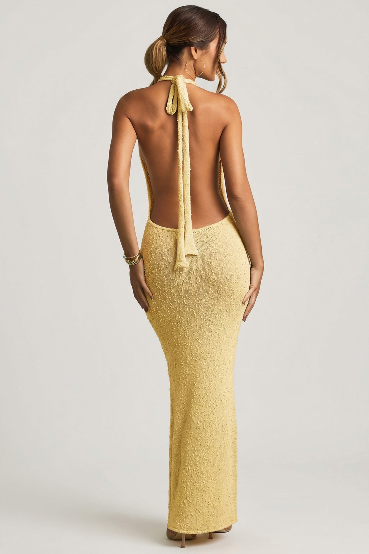 Bouclé Halterneck Maxi Dress in Yellow - 6