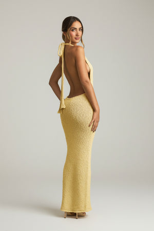Bouclé Halterneck Maxi Dress in Yellow