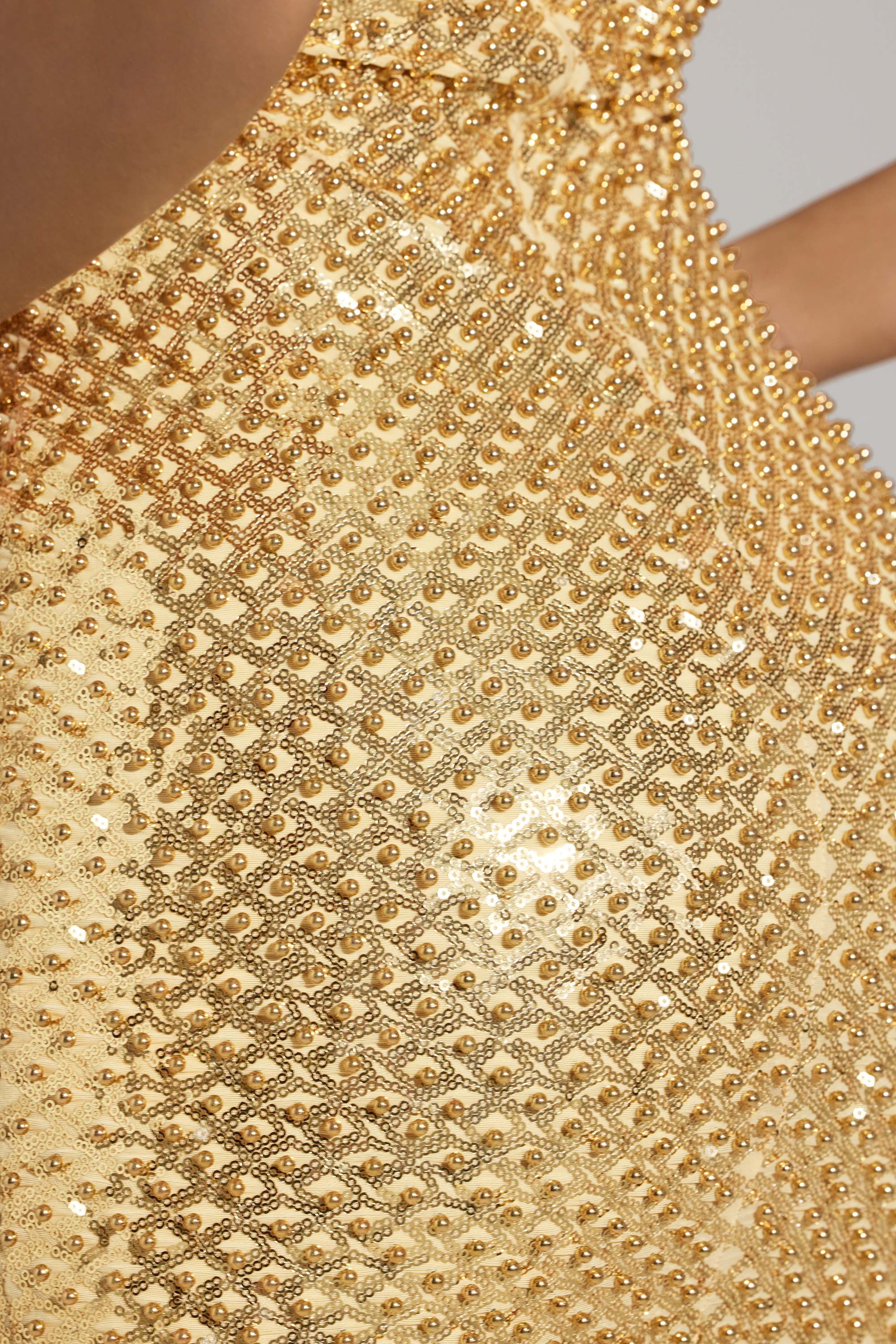 Embellished Sweetheart-Neck Mini Dress in Gold - 6