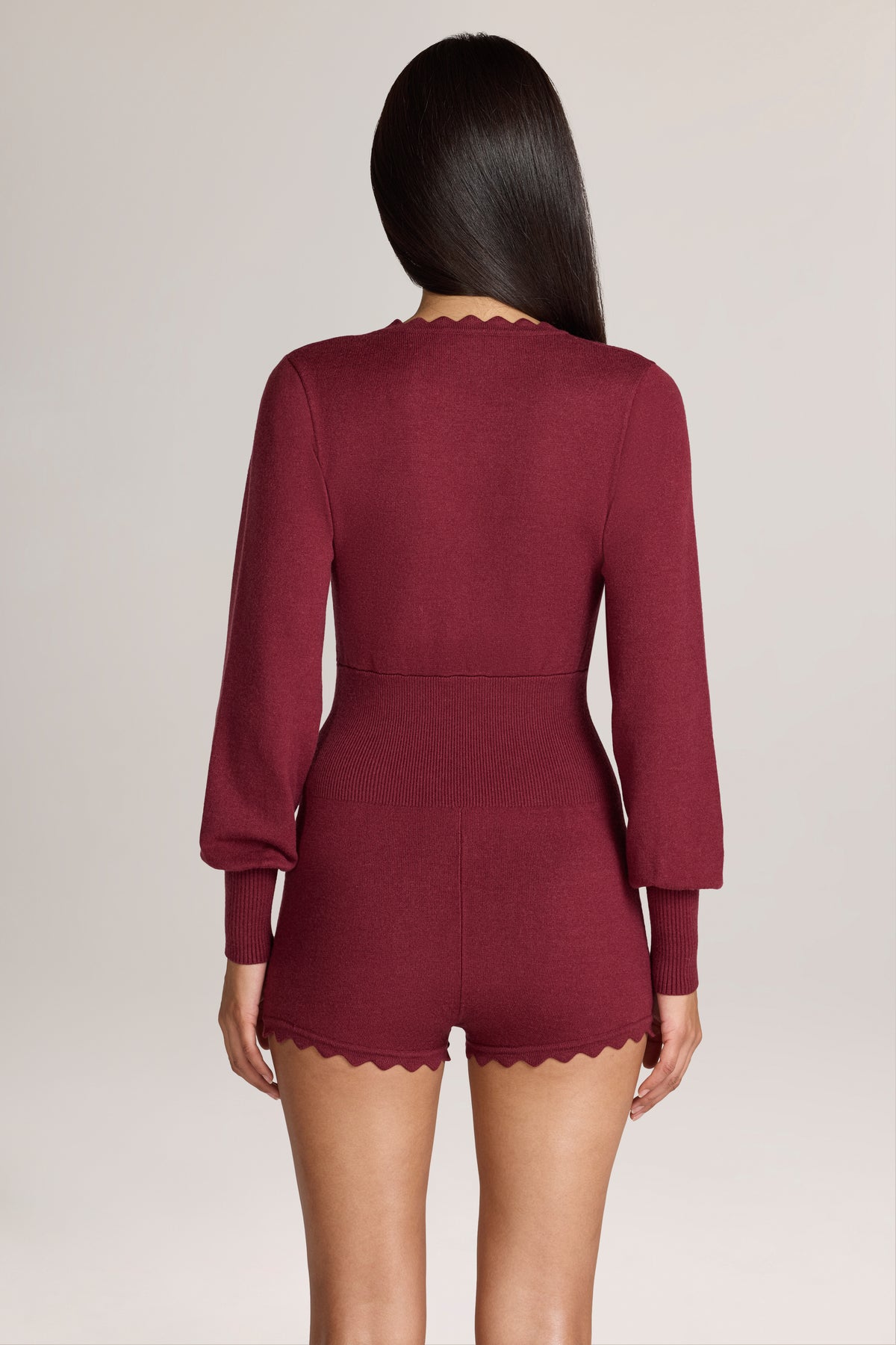 Knit Long-Sleeve Romper in Wine