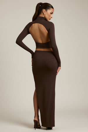 Modal Asymmetric-Waist Maxi Skirt in Chocolate Brown