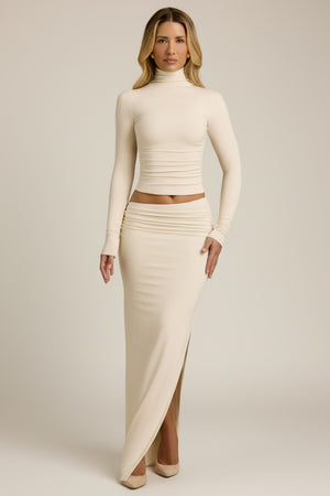 Modal Asymmetric-Waist Maxi Skirt in Ivory