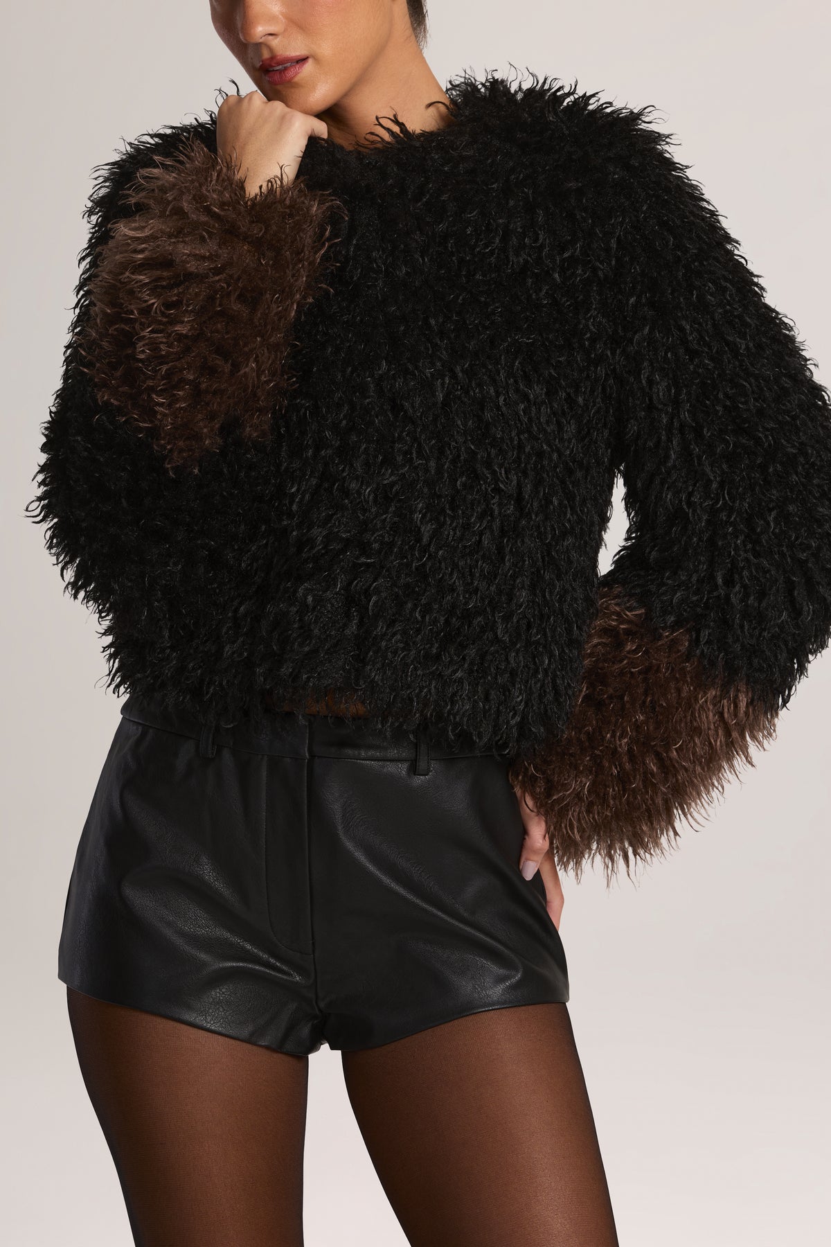 Mongolian Fur Jacket in Black