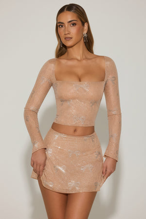 Embellished Bow-Detail Top in Almond