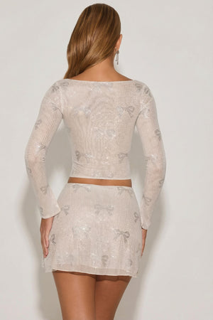 Oh Polly's Priscilla wearing the Natala Full Top in Ivory Mesh fabric perfect for summer brunches