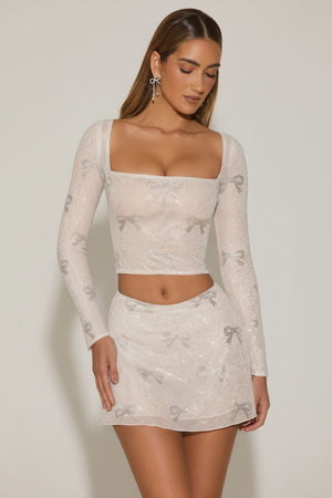 Embellished Bow-Detail Top in Ivory