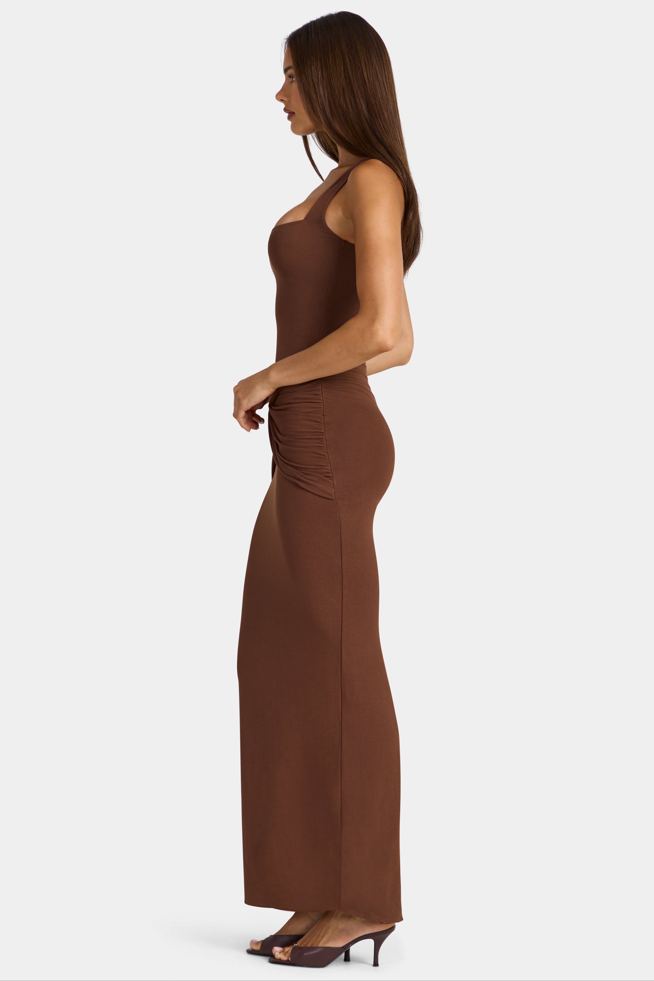 Modal Square-Neck Maxi Dress in Cocoa Brown