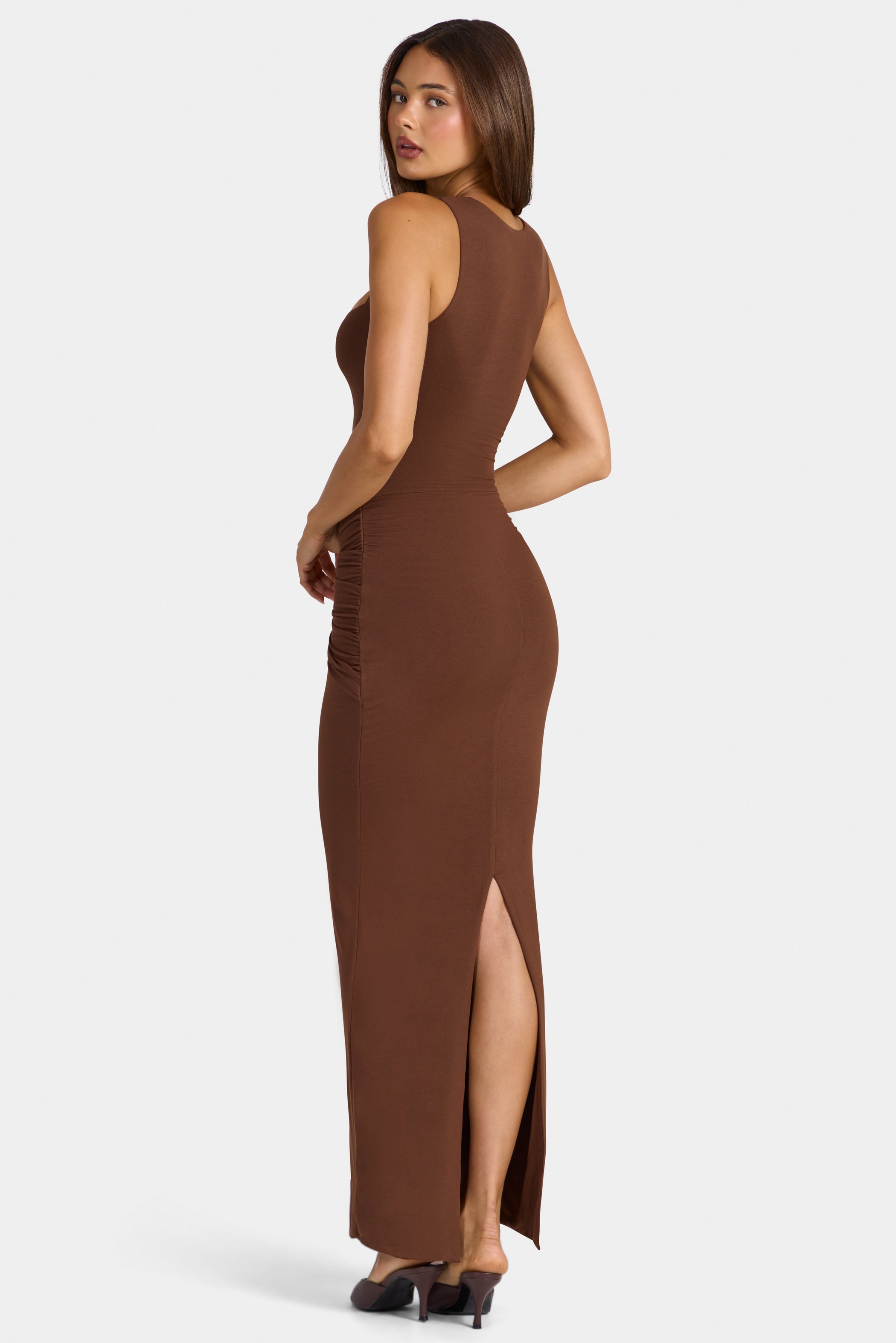 Modal Square-Neck Maxi Dress in Cocoa Brown