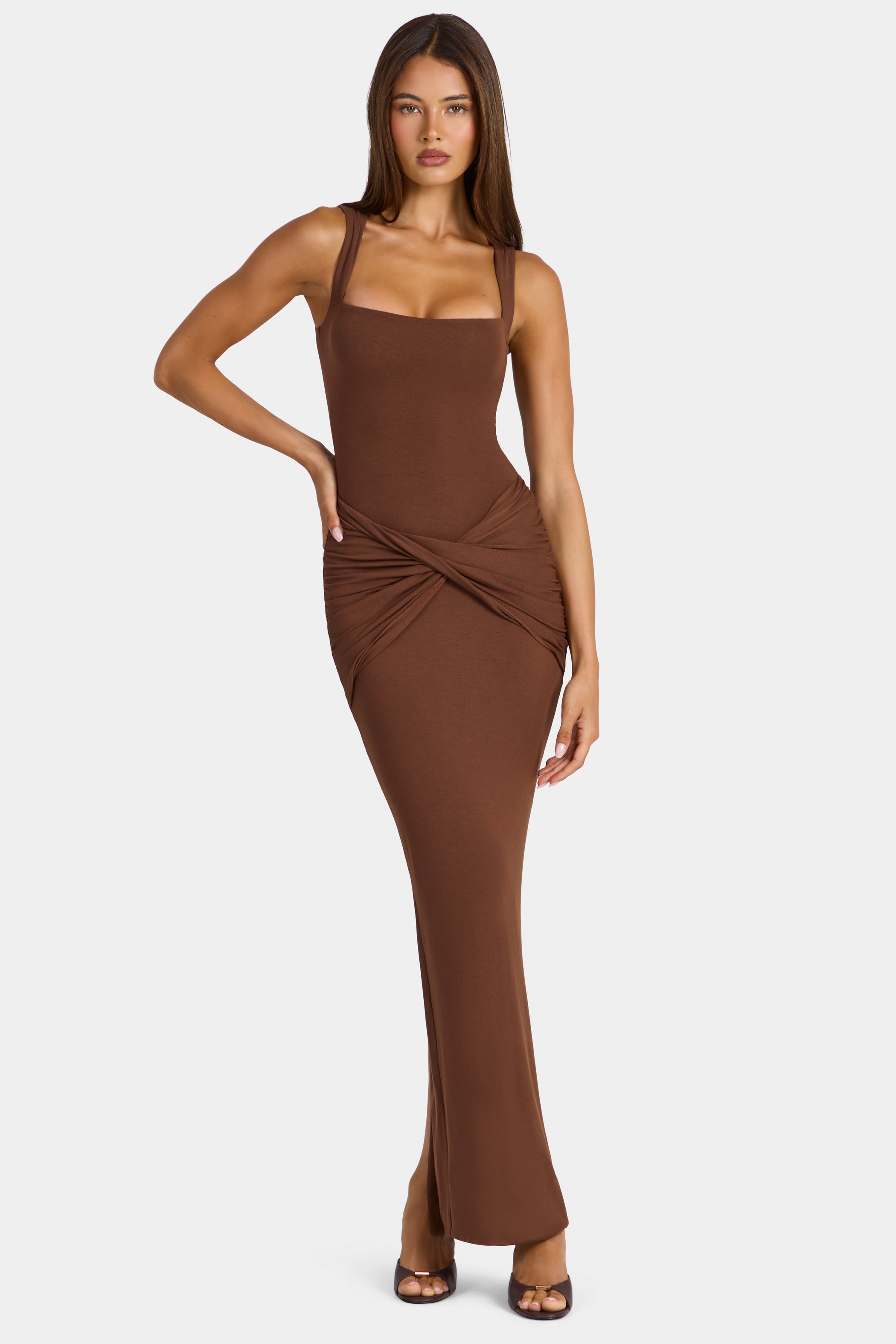 Modal Square-Neck Maxi Dress in Cocoa Brown