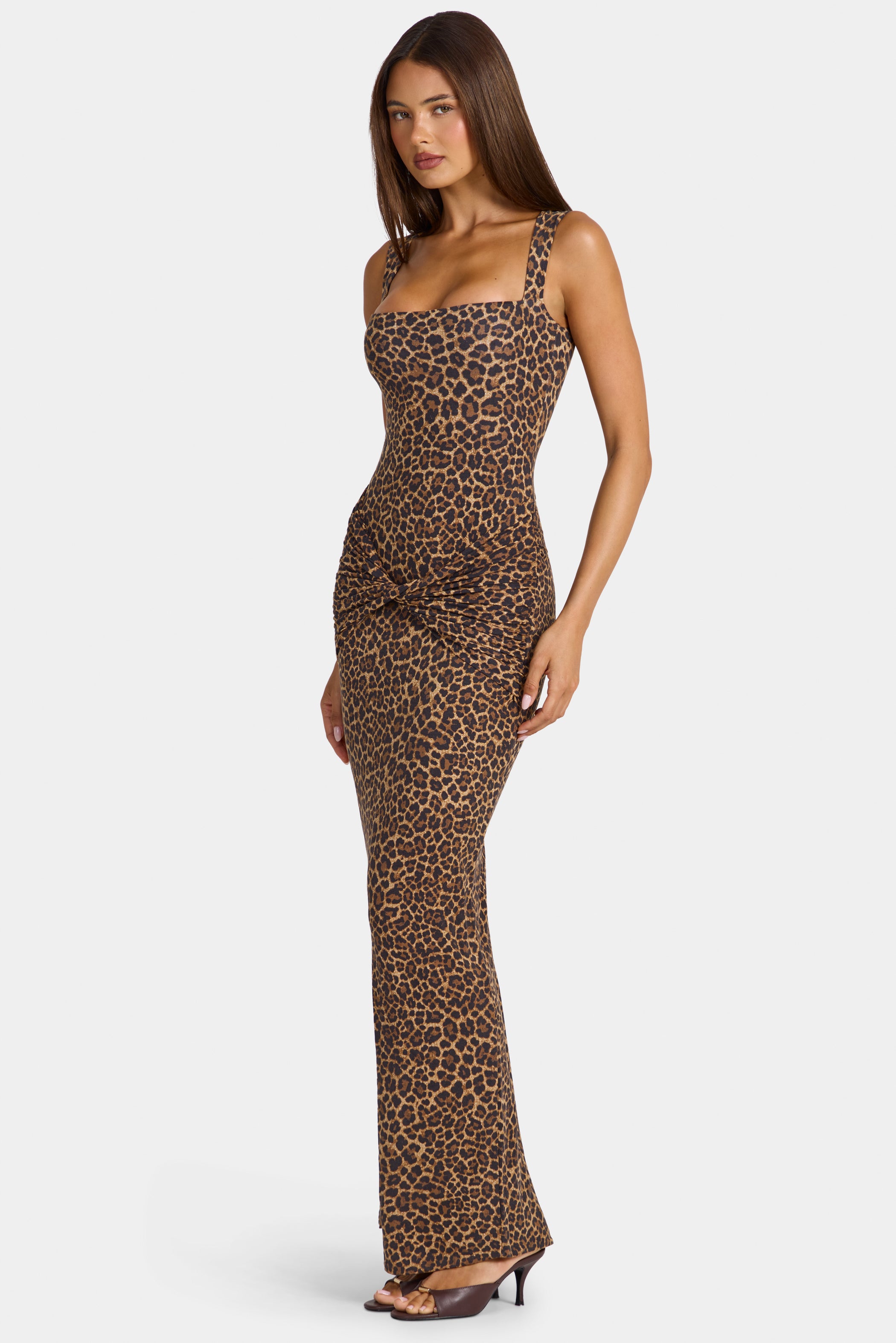 Modal Square-Neck Maxi Dress in Leopard