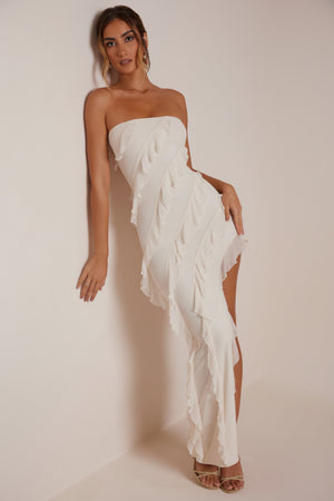 Bandeau Ruffle Detail Maxi Dress in Ivory - 8 | Oh Polly Bandeau Ruffle Detail Maxi Dress in Ivory - 8 | Oh Polly