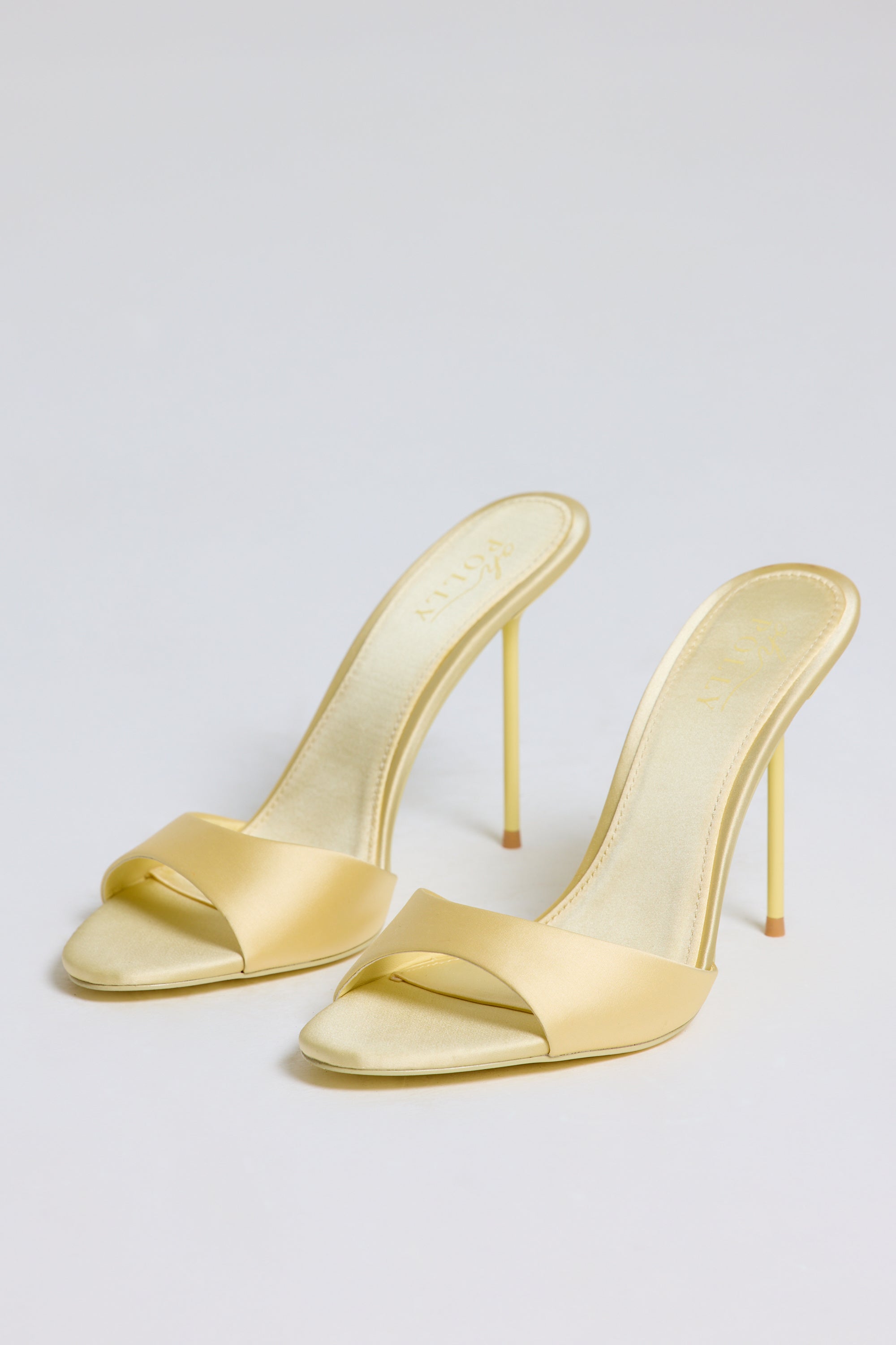 Satin Heeled Mule Sandal in Butter Yellow - 1